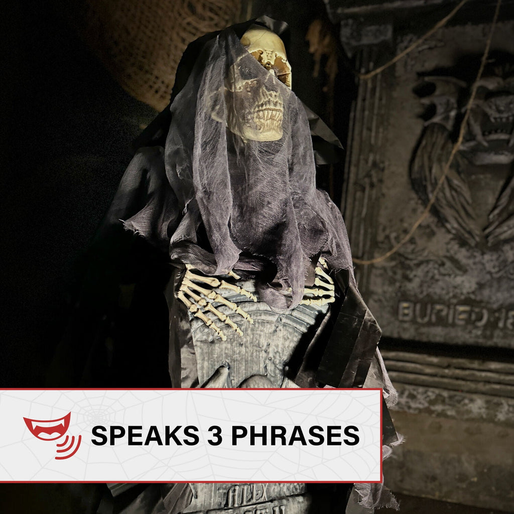 Haunted Hill Farm 3.0-Ft. Touch-Activated Rising Reaper with Tombstone Halloween Accessory