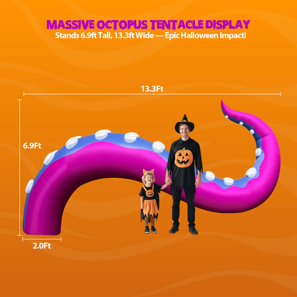 Wellcomer 10x8ft Inflatable Tentacles with Color-changing LED & Built-in Blower - Halloween Outdoor Decor (1 Pc)