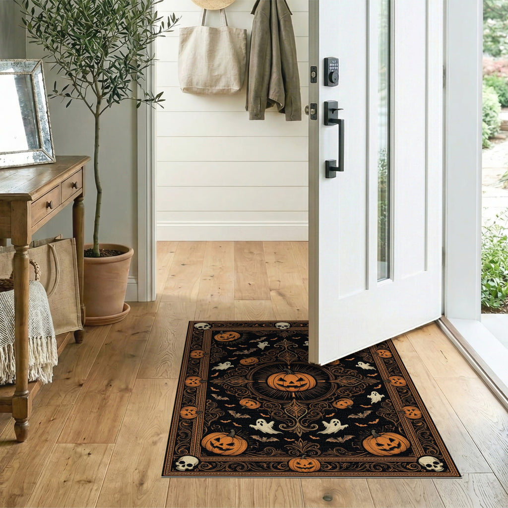 ODIKA Halloween October Phantom Gourd Flying Creature Fiber Doormat Stain Resistant Low Profile for Dorm Room, Small Living Apartment