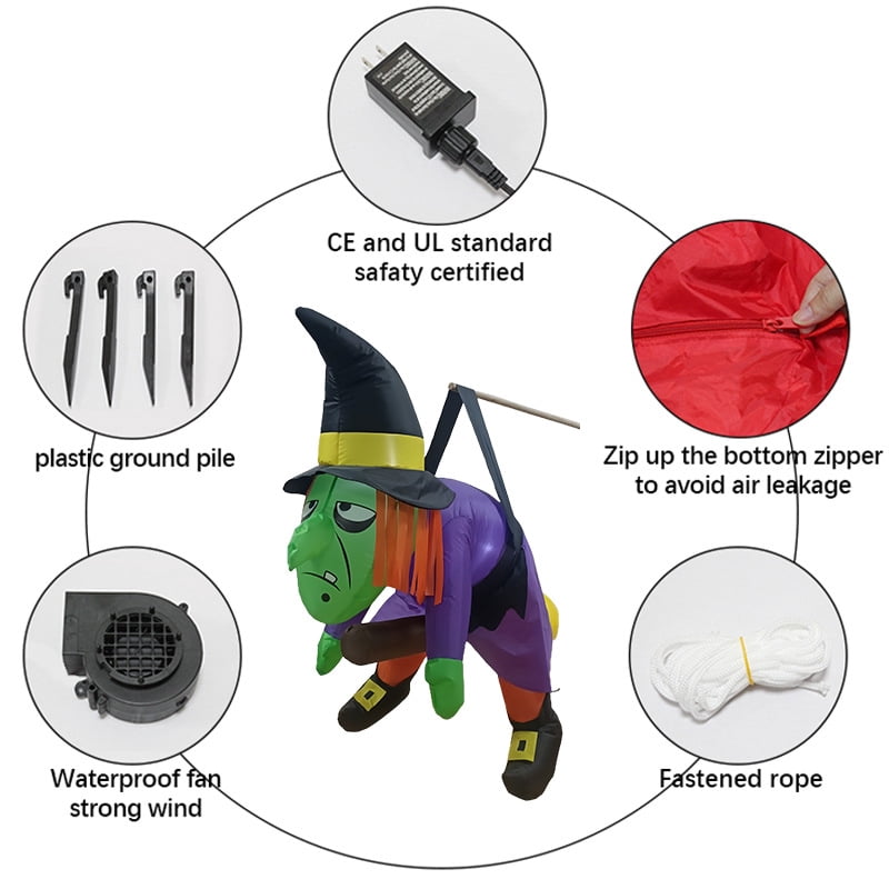 4Ft Halloween Inflatable Witch Outdoor Decoration,Inflatable Witchs Yard Decor,Air Blow Up Door Window Hanging Witch Build-in LEDs Decoration for Garden Haunted House Trick-or-Treat Party