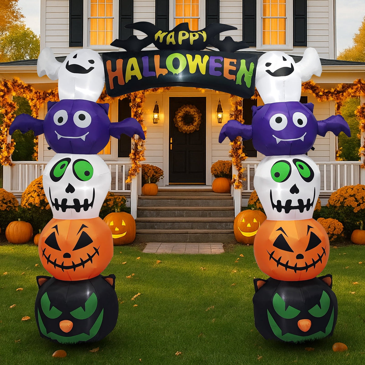8.2FT Halloween Inflatable Pumpkin Archway with 7 LED Lights for Yard Display