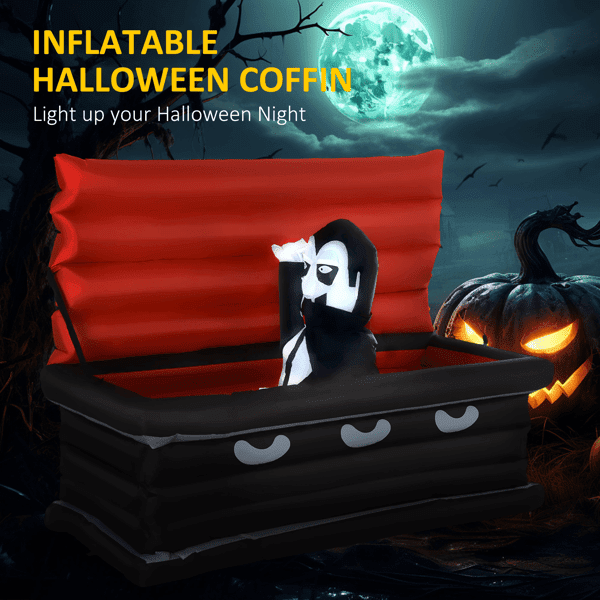 70.75IN Inflatable Vampire and Coffin Halloween Decor with LED Lights Waterproof Polyester Yard Ornament