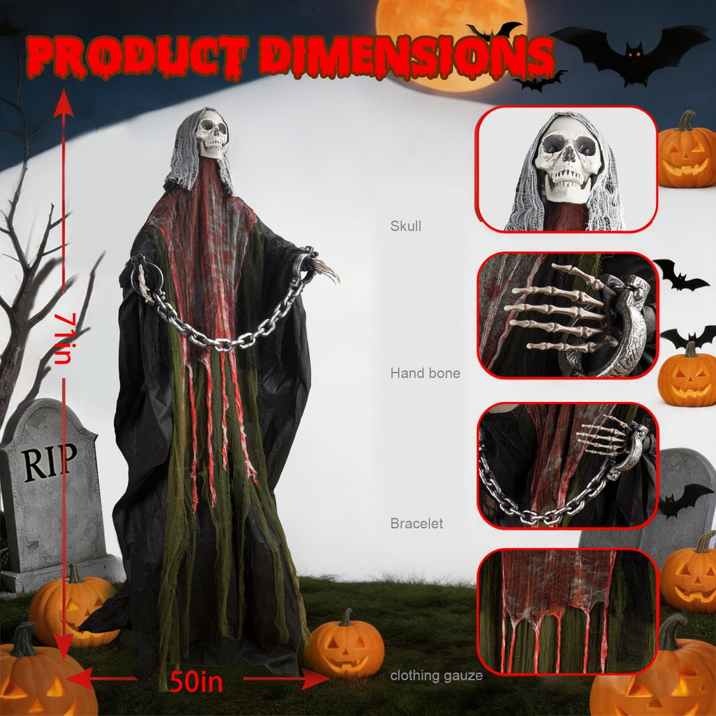 Magotan 6ft Halloween Outdoor Skeleton Ghost Decorations, Sound Controlled Swinging Scary Skeleton Ghost Halloween Decoration for Outdoor Garden Porch Yard Decor,Green