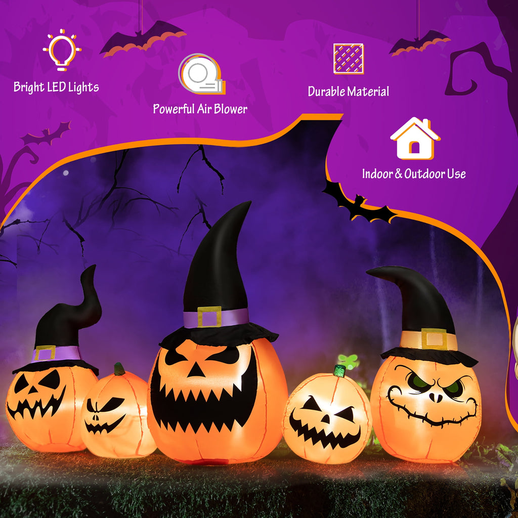 Costway 8 Ft Tall Inflatable Pumpkin Family Waterproof Halloween Yard Decoration w/LED Lights