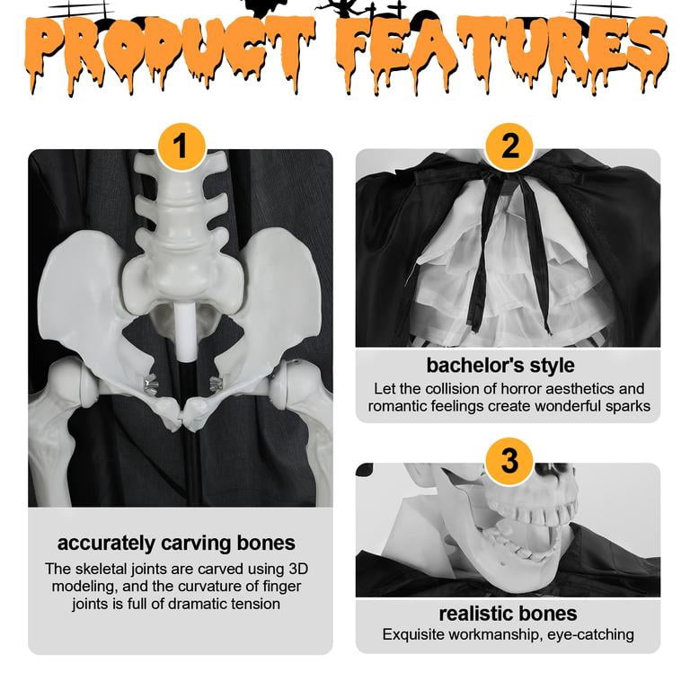 Floseru Halloween Skeleton Couple Life Size, Bride & Groom with Sound and Glowing Eyes, Poseable Joints, for Graveyard Scene Decoration