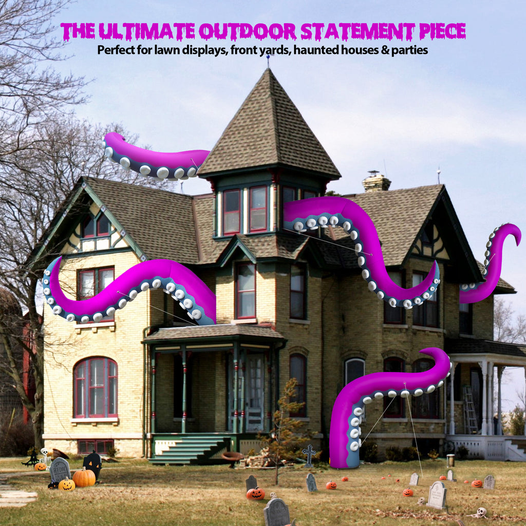 Wellcomer 10x8ft Inflatable Tentacles with Color-changing LED & Built-in Blower - Halloween Outdoor Decor (1 Pc)
