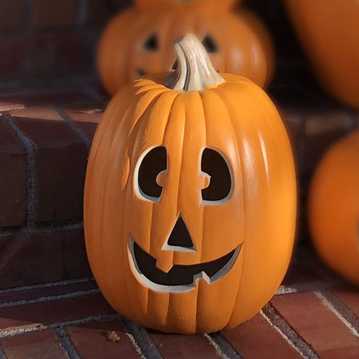 Gamexcel 21" LED Light-Up Jack O Lantern, Pre-lit Halloween Plastic Pumpkin Lights for Indoor/Outdoor Decoration - Angry Face