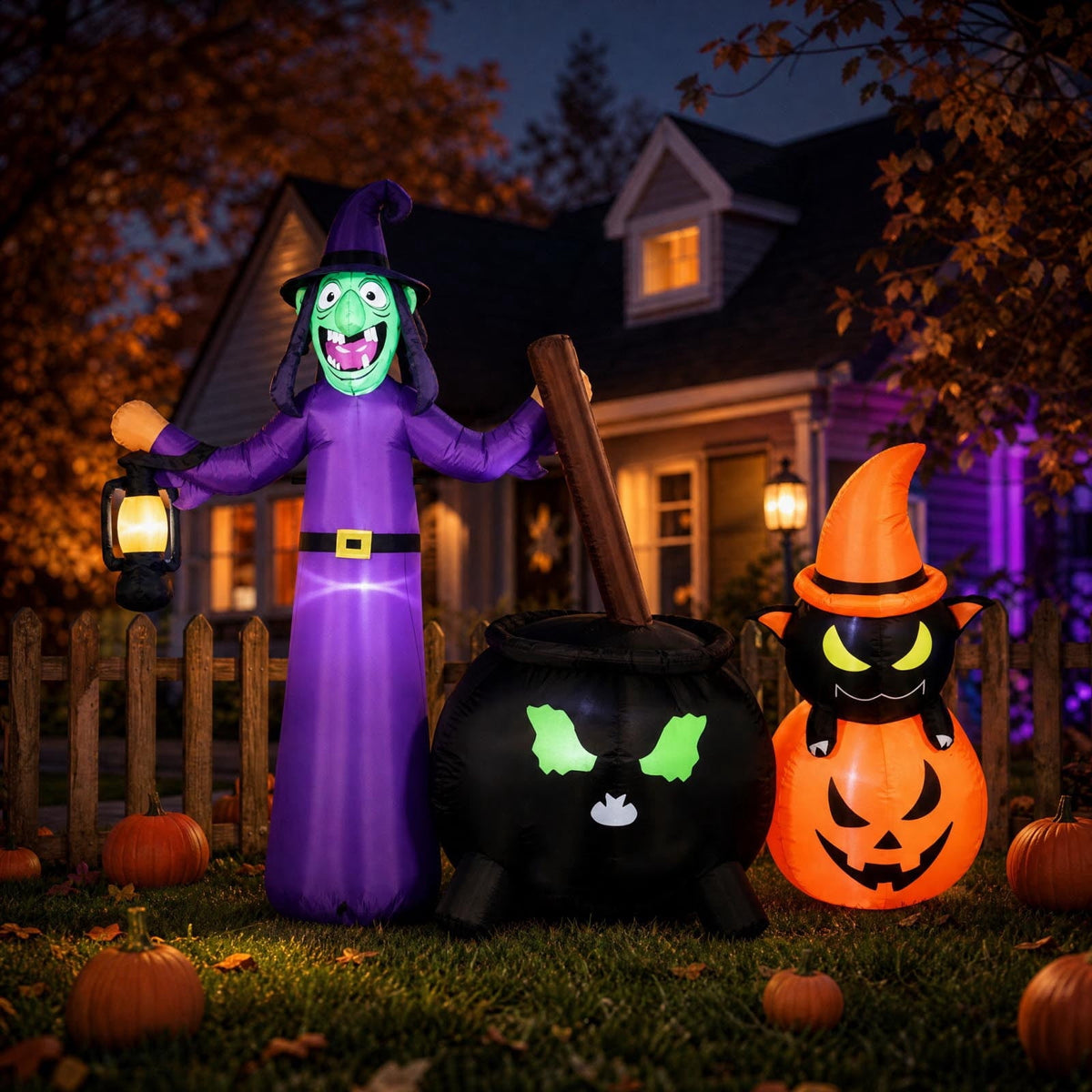 Kumdkdwn 71" Giant Halloween Inflatable Witch Cauldron with Pumpkin, Large Light-Up Witch Pot Decoration with Built-in LEDs, Blow Up Outdoor Yard Art for Garden, Lawn, Patio, Holiday Party Decor