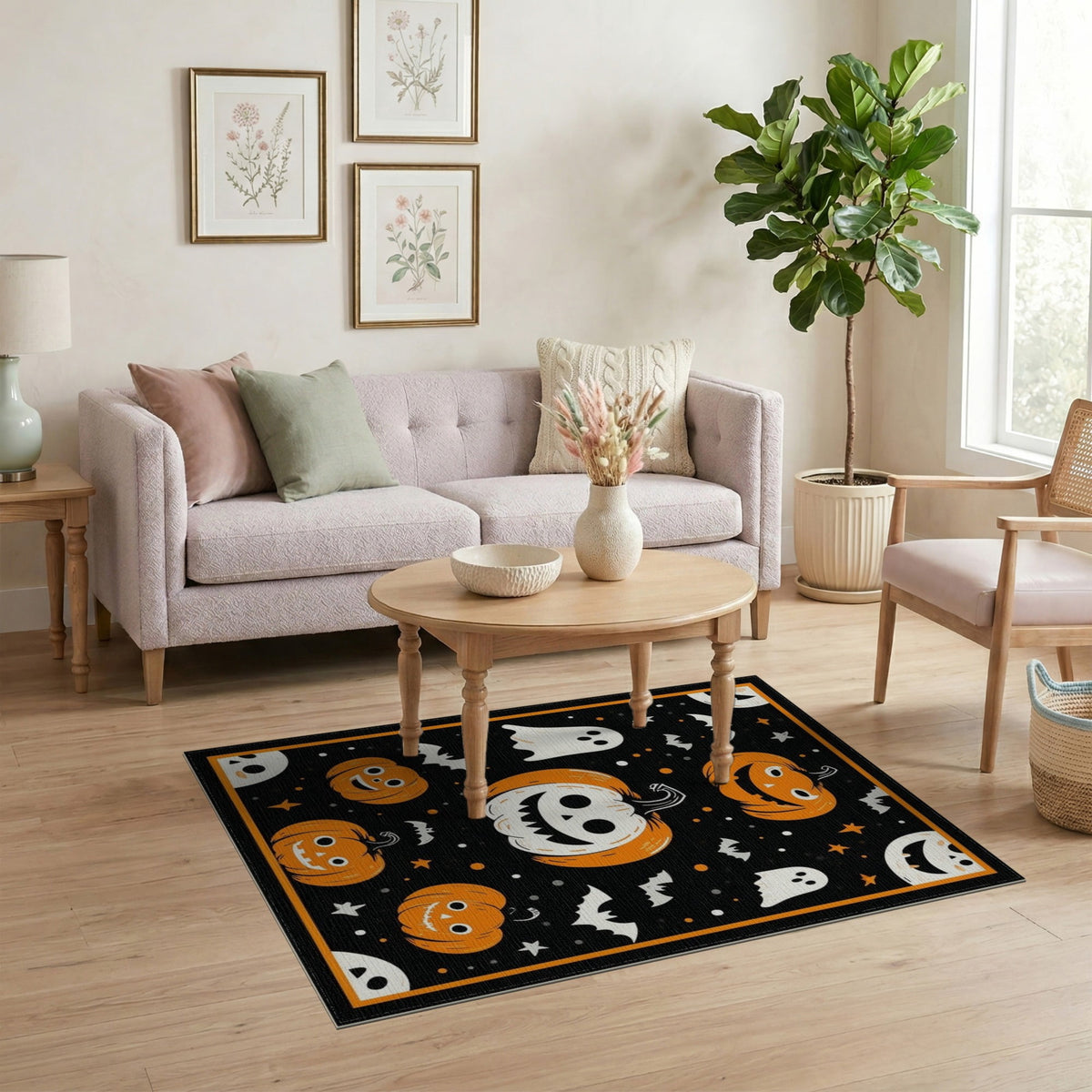 ODIKA Halloween Ghost Pumpkin Bat Skull Welcome Doormat Fiber Door for Dorm Room, Small Living Apartment, Stain Resistant Low Profile