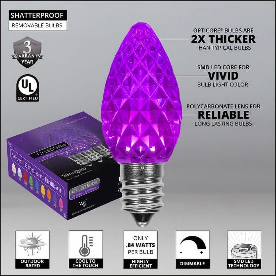 50 OptiCore LED Purple and Orange C7 String Lights with Shatterproof Bulbs for Halloween Displays Party Decoration, 50ft, Indoor Outdoor Black Wire