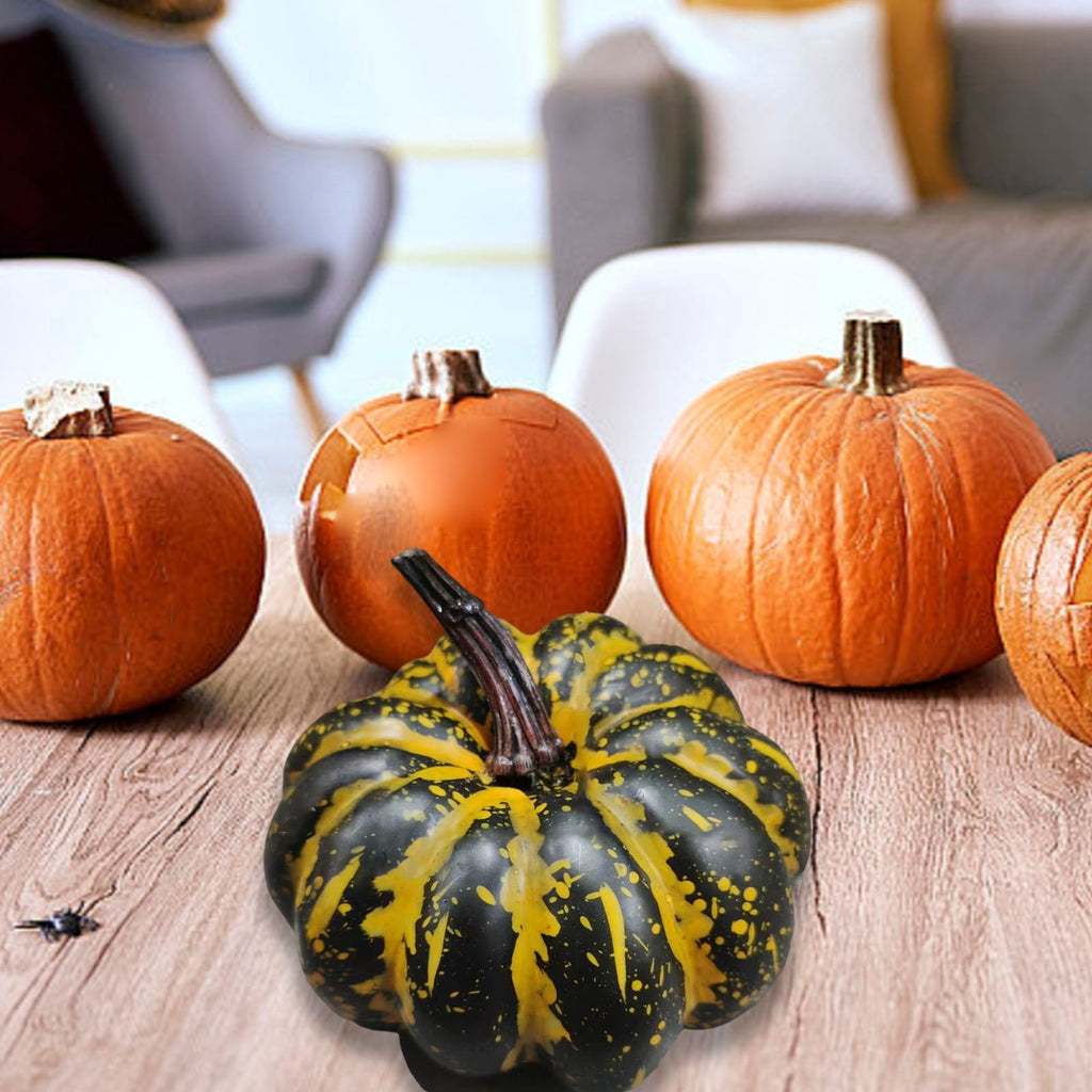 13.7" Halloween Foam Pumpkin Decorations, 2 Pack Artificial Pumpkins for Table Mantel Shelf Display, Fall Autumn Home Decor for Thanksgiving Party (Green)