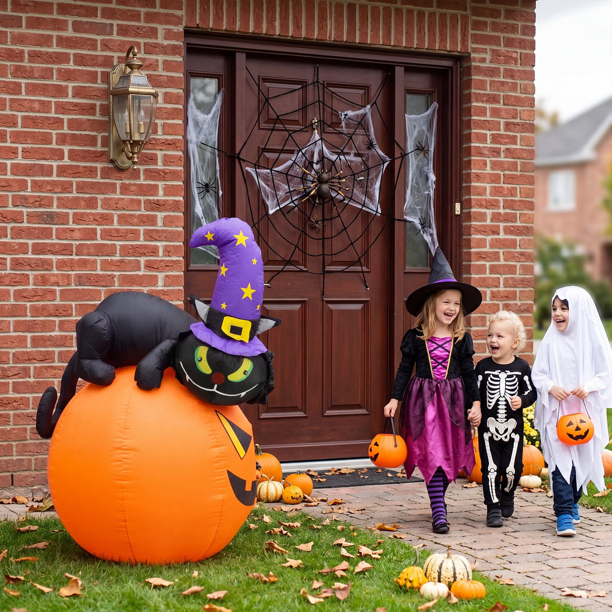 VETPW 10FT Large Halloween Inflatable Archway Decoration, Halloween Blow Up Lighted Archway with Ghost & Black Cat & Cornucopia, Trick & Treat Yard Garden Patio Lawn Outside Decor