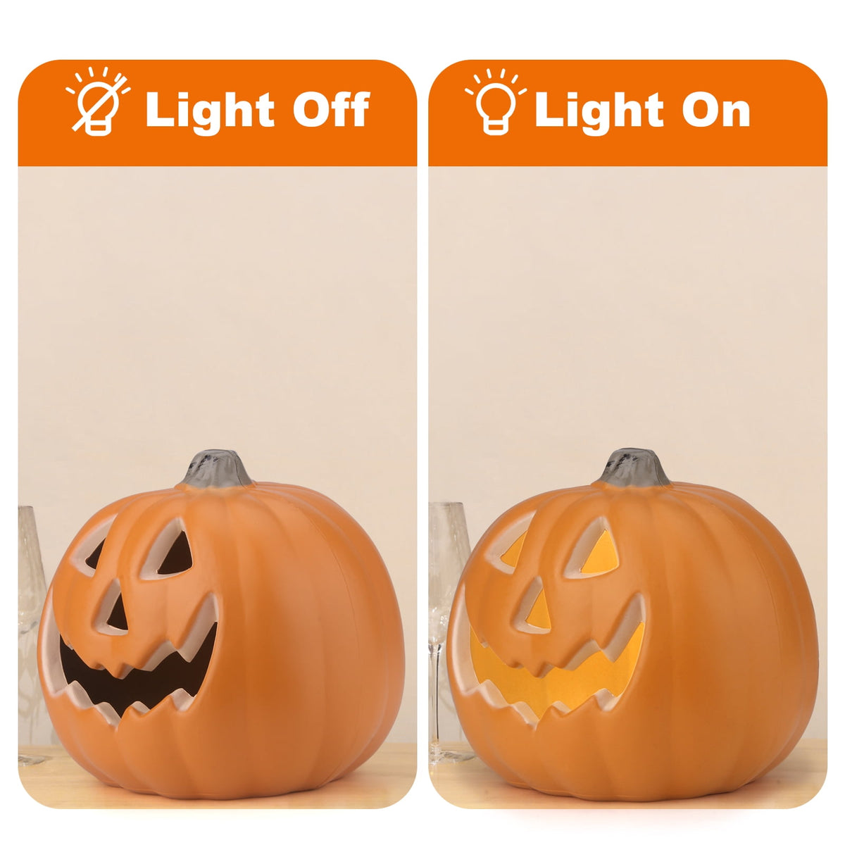 Gamexcel 10" + 14" Pre-Lit Jack O'Lanterns - Indoor/Outdoor Halloween Decorations for Party & Home, Lighted Pumpkin, 2 Pack, Orange
