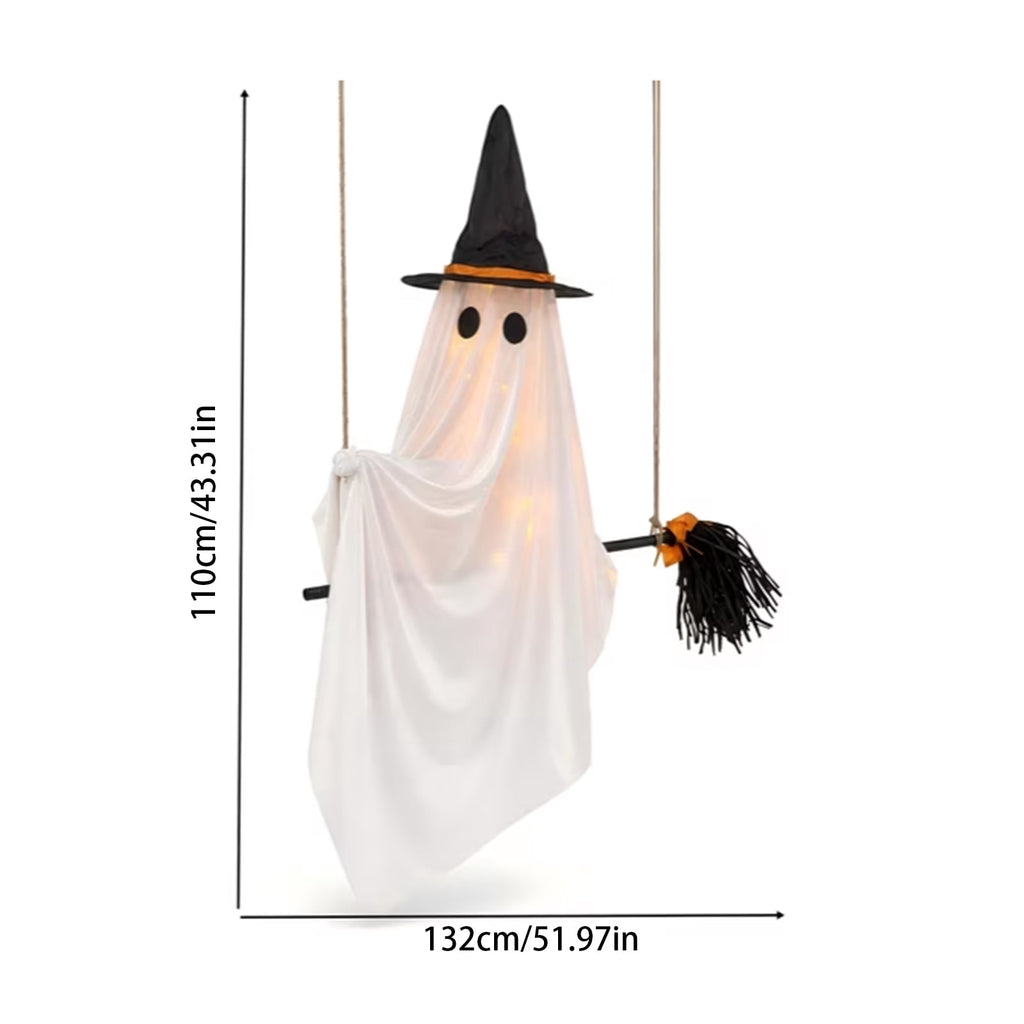 Halloween Decorations Outdoor, 4.5 FT Large Hanging Swing Ghost Halloween Decor with String Lights, Spooky Cute Ghosts Halloween Party Decorations for Front Porch Yard Tree