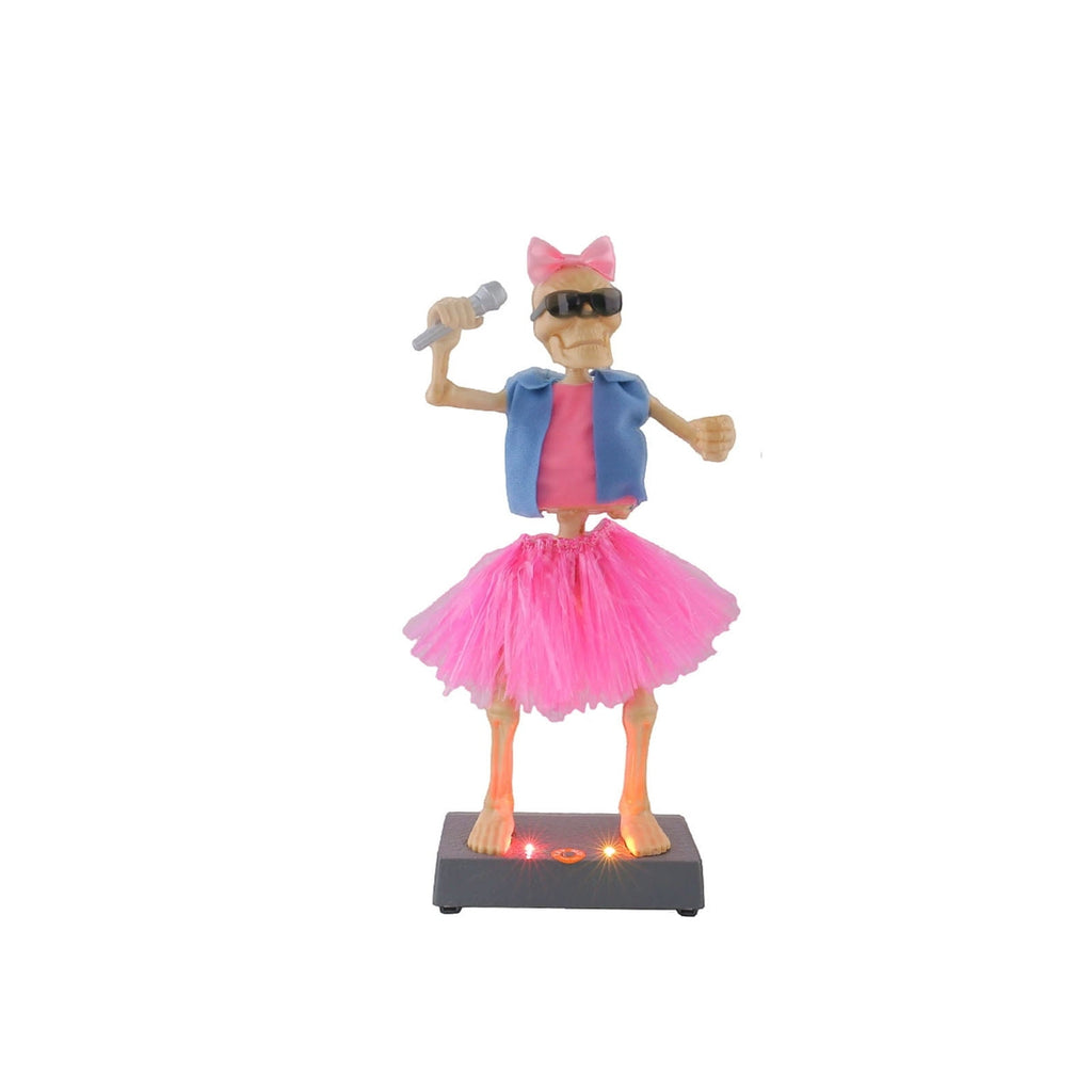 Halloween 3-Pack Rock Band Skeleton Figurine Set with LED Lit Base, 14.6" Pink Hawaiian Outfit Musician Skeleton Statues, Bar Counter Halloween Party Tabletop Decor