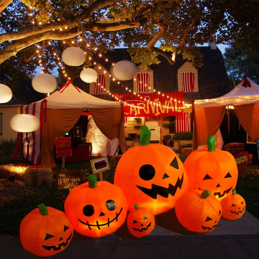 Gamexcel 8 ft Halloween Inflatable Pumpkin, Giant Lighted Jack-O'-Lantern Blow Up Yard Decoration Waterproof with LED, Blower, Stakes and Tethers