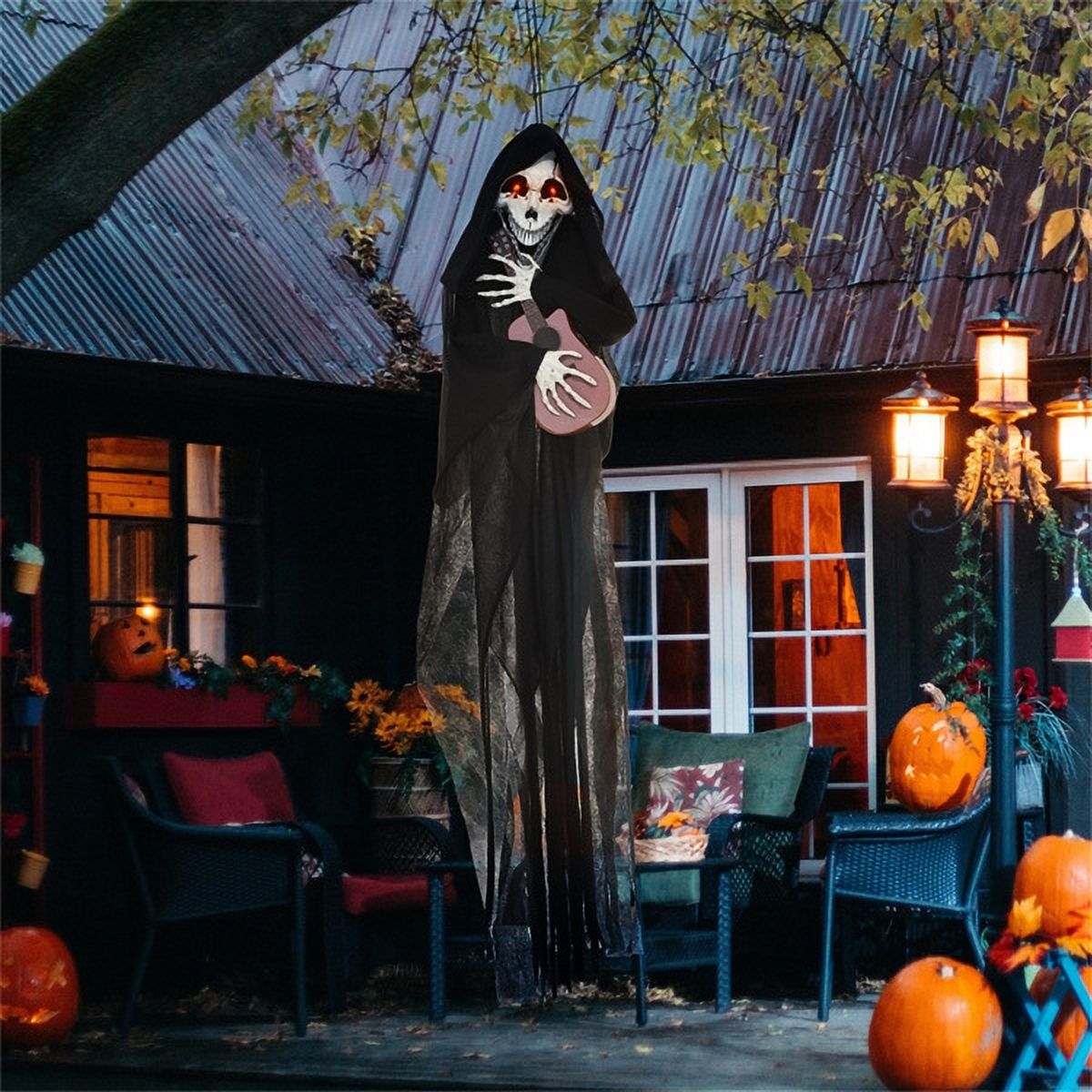 3.9FT Animated Halloween Pumpkin Ghost Prop Sound Activated with Red Glowing Eyes