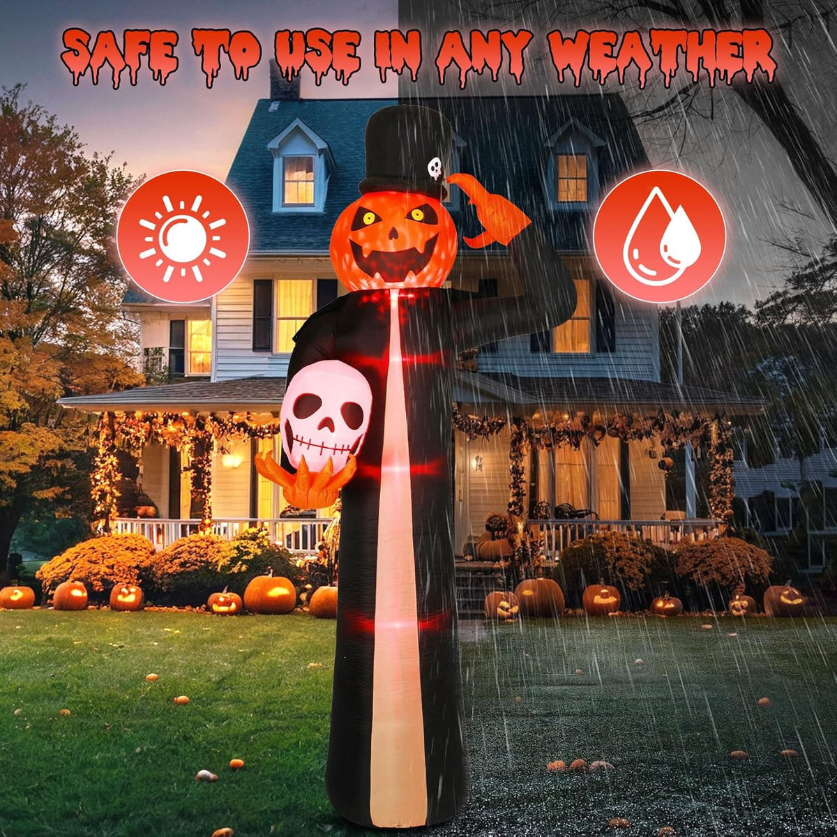 Novtech 10 FT Grim Reaper Halloween Inflatables, Pumpkin Head, Motion Activated Scream, 8 RGB Light Modes, Blow Up Outdoor Yard Decorations for Trick or Treat, Lawn Garden Party & Scary Haunted House