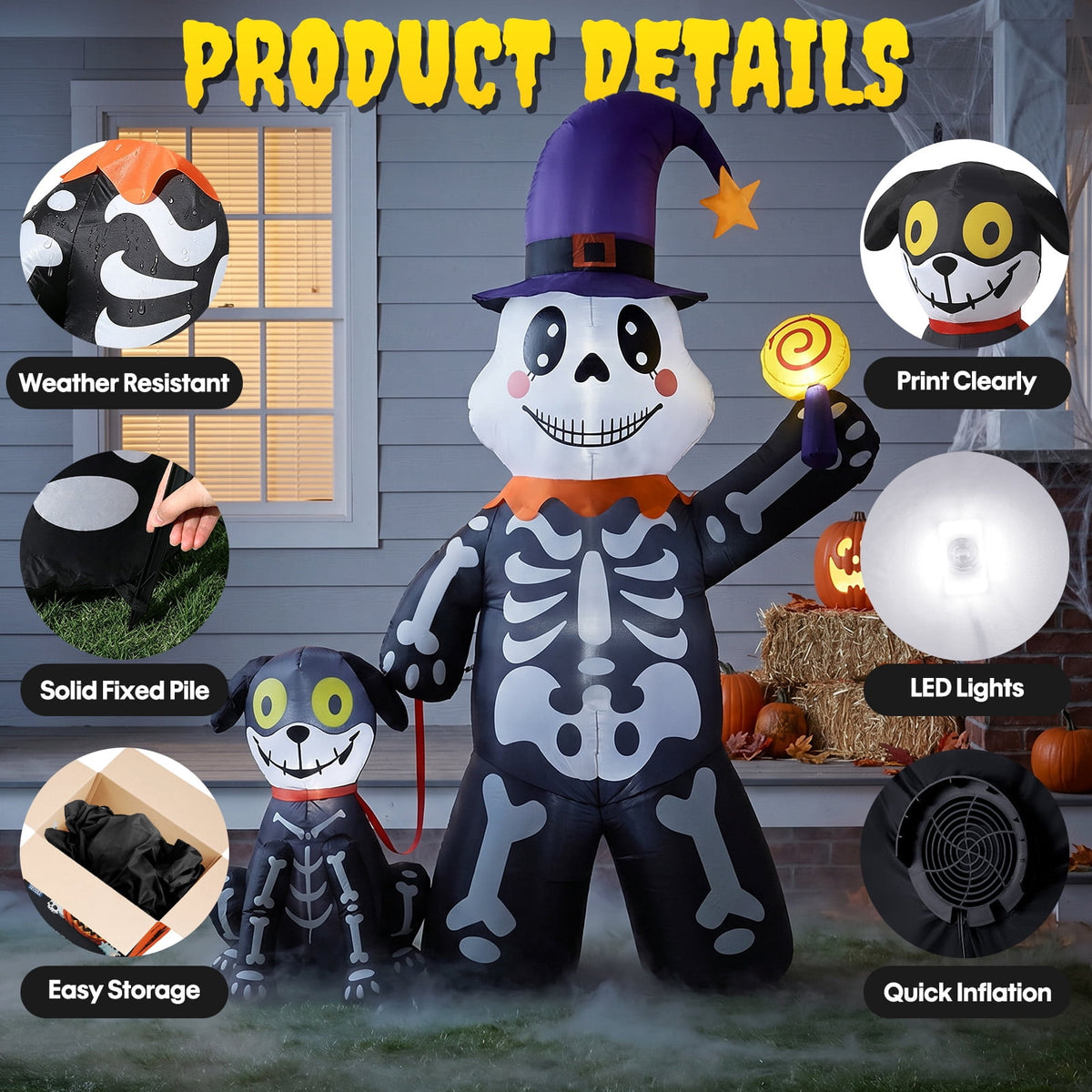 Ayieyill Halloween Inflatables Decorations Skeleton and Dog, Halloween Blow ups Yard Decorations Outdoor for Garden Lawn