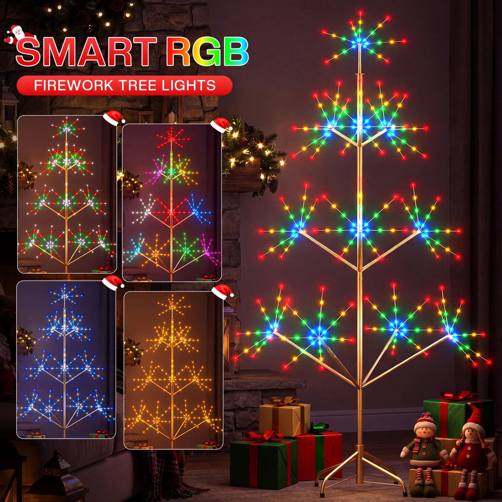 6FT Smart Pre-lit Programmable RGB Firework Tree Lights Color Changing DIY App-controlled