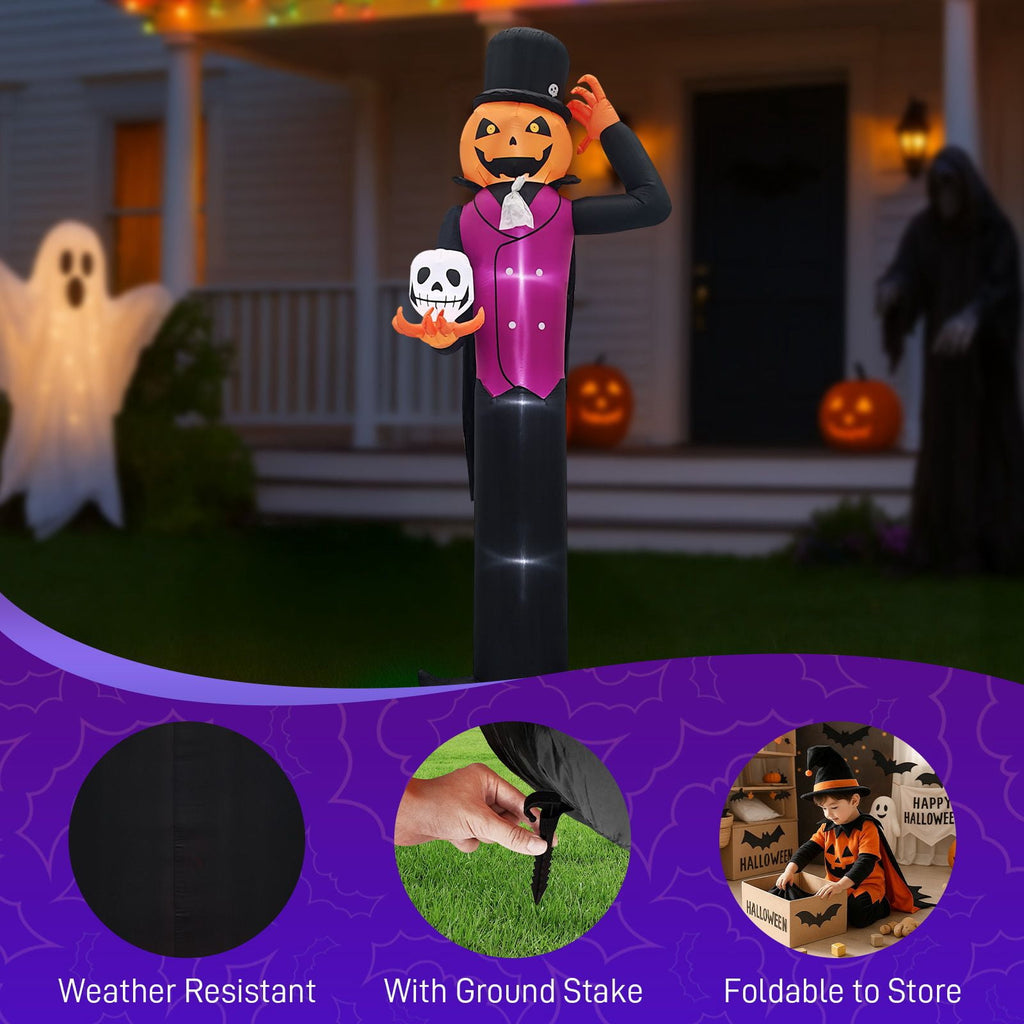 12FT Halloween Inflatable Pumpkin Man Holding Skull Outdoor Decor with Built-in LED Lights Waterproof Polyester Blow Up Yard Ornament