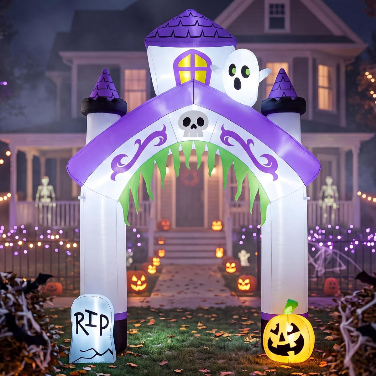 Joyfy 8 ft Halloween Inflatable Pumpkin Archway Outdoor Decoration,Blow Up Arch Decor for Yard with Build-in LED Lights for Yard,Garden & Party