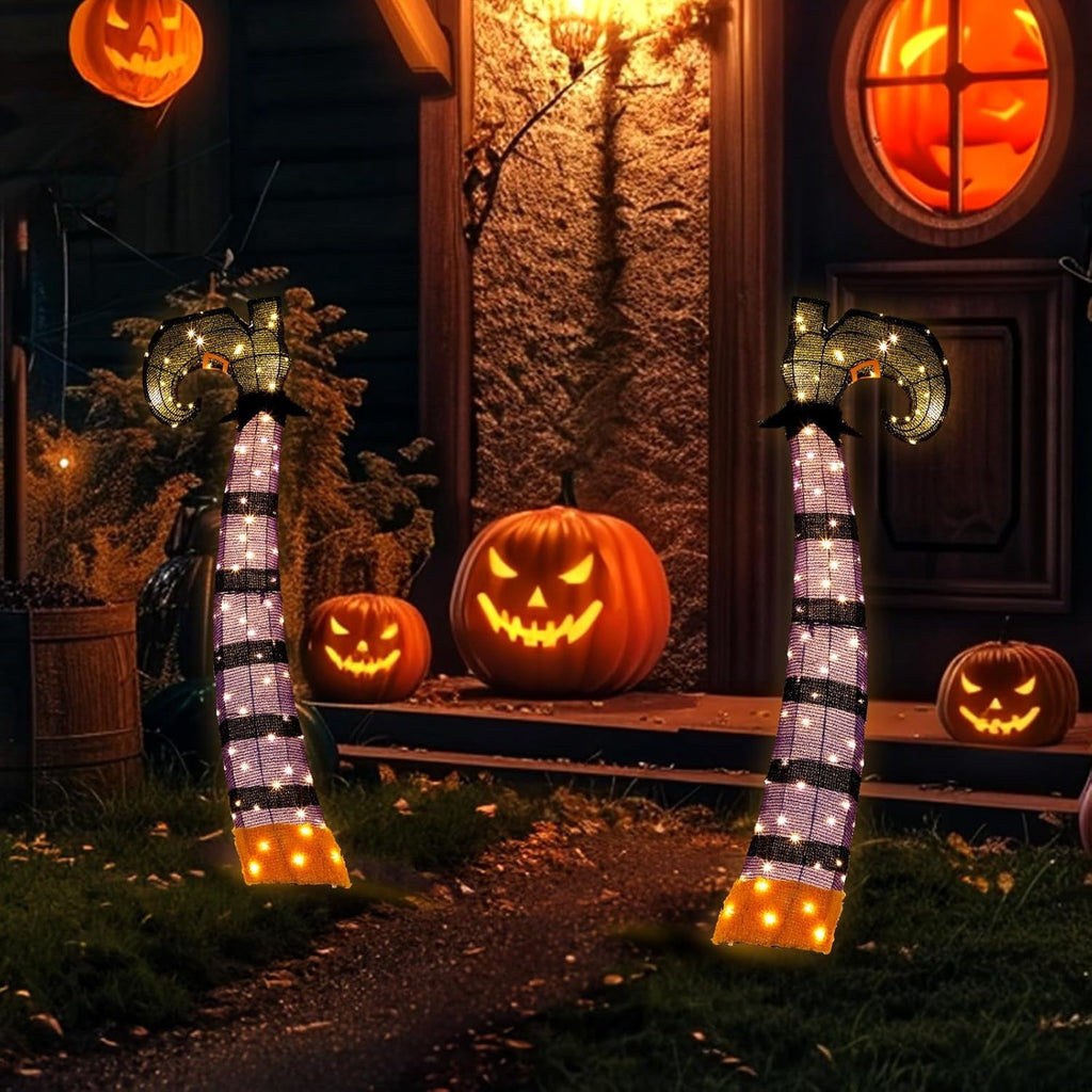 VINGLI 4FT Scary Lighted Halloween Decorations Outdoor, Pop Up Halloween Ghost Decorations, Light Up Ghost Decor with Pre-lit 135 LEDs, Cute Broom, Black Hat for Porch Yard Lawn Patio