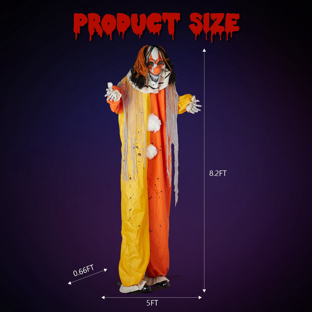 8.2ft Animated Standing Clown Halloween Decoration with LED Eyes and Sound Red 1 Pack