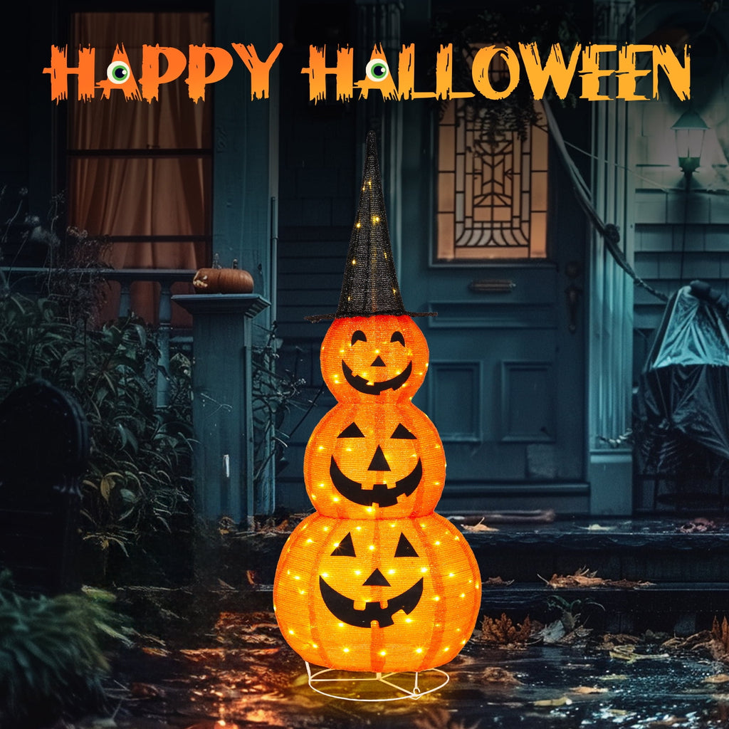 Yescom 5ft Halloween Pumpkins,Stacked Foldable,Jack O Lantern,LED Lights Party Outdoor Decorations 2026