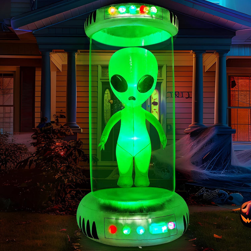 Joyfy 9 ft Halloween Inflatable UFO Alien Decoration with Built-in LEDs,UFO Halloween Decorations Outdoor Blow Up Yard Lawn Decoration