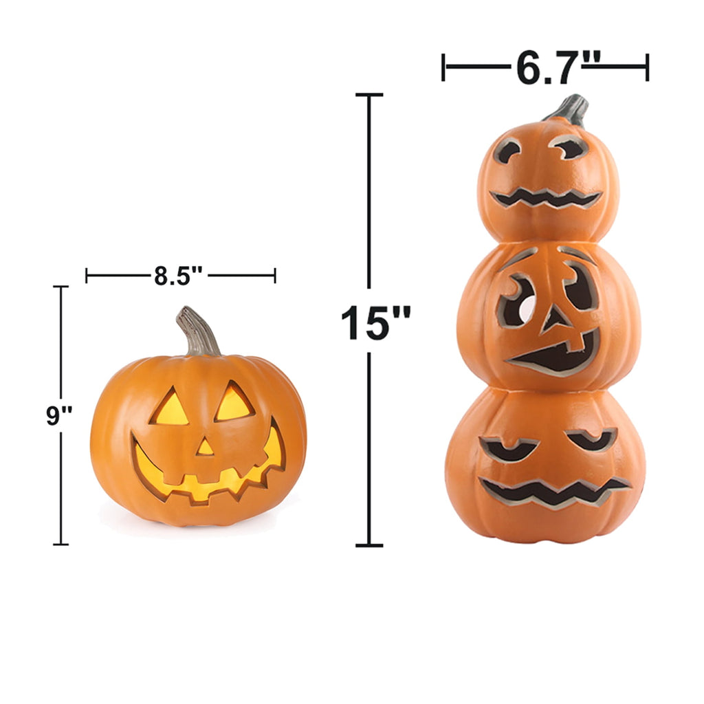 Gamexcel 21" Jack O Lantern Halloween Plastic Pumpkin Lights with Pre-lit LED Bulbs - Indoor/Outdoor Smile Face Decoration