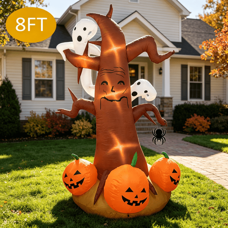 Gamexcel 8 ft Halloween Inflatable Pumpkin, Giant Lighted Jack-O'-Lantern Blow Up Yard Decoration Waterproof with LED, Blower, Stakes and Tethers
