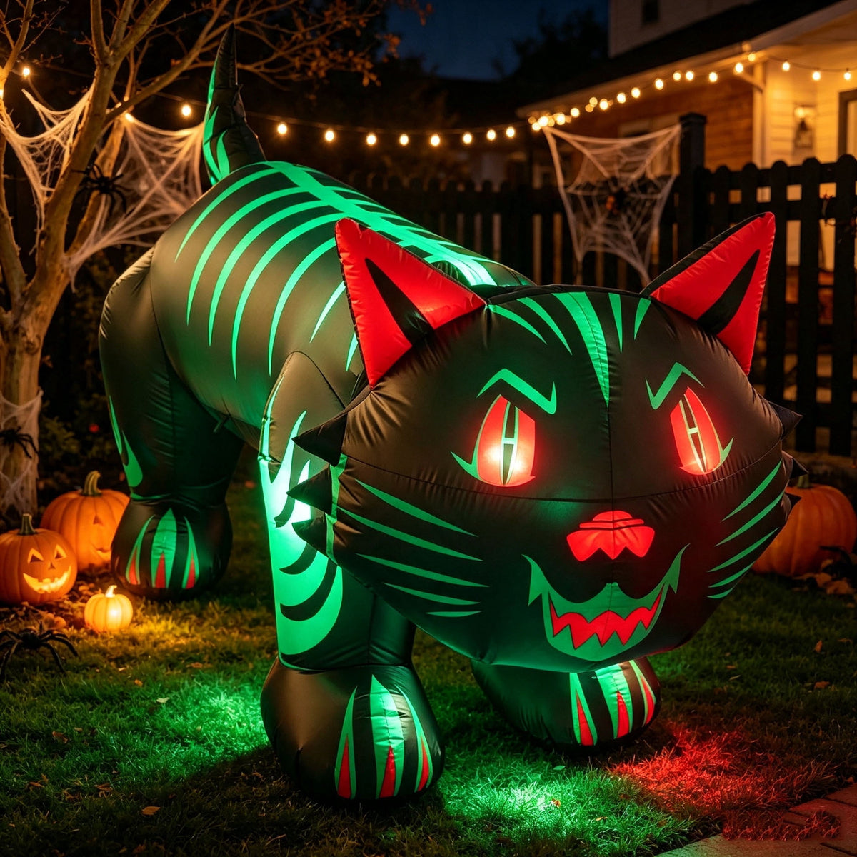 8 FT Halloween Inflatables Black Cat Outdoor Decoration, Air Blow Up Moving Head Cat with Build-in LED Lights, Halloween Yard Decorations for Outside Vacation Lawn Porch Holiday Decor