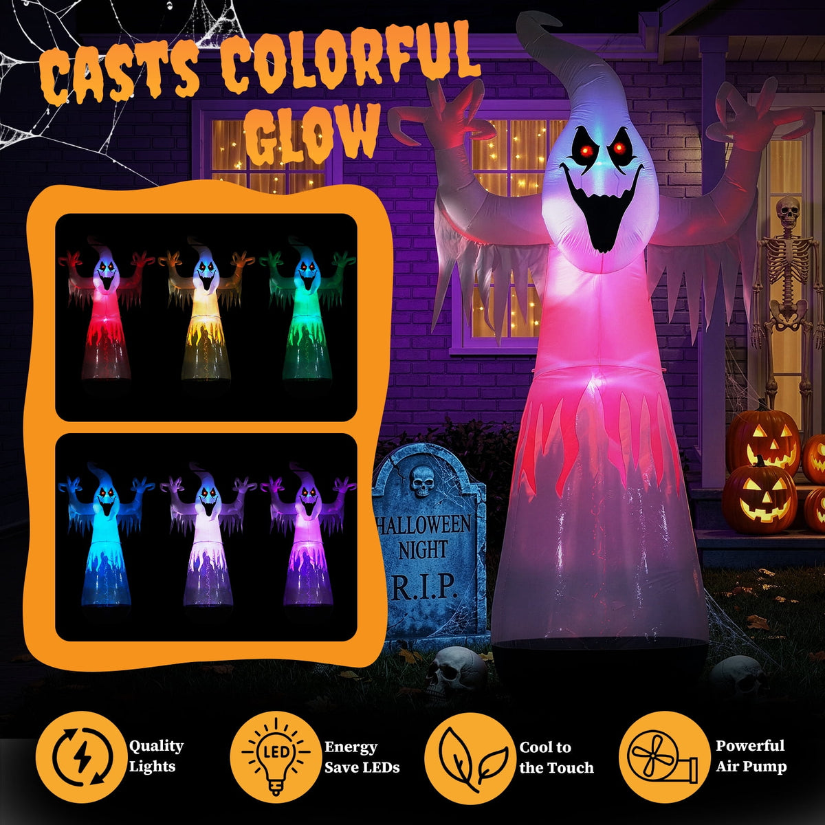 Ktaxon 12' Halloween Inflatables Ghost Outdoor Halloween Decoration,Color Change,Built-In LED