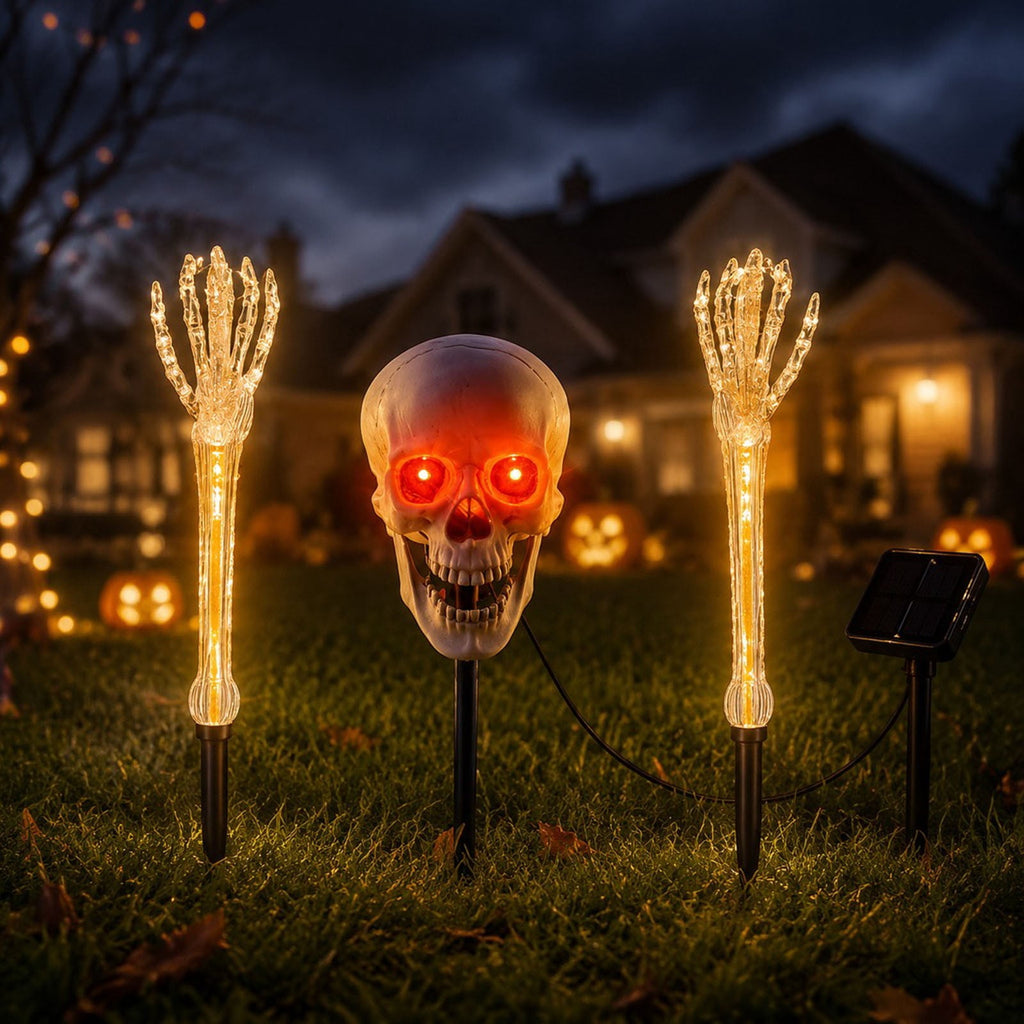 Halloween Lighted Skeleton Decor Outdoor, Solar-Powered Stake Light Realistic Scary Graveyard Bone Hands & Arms with LEDs, IP65 Waterproof for Lawn Garden Yard Party, Purple & Green