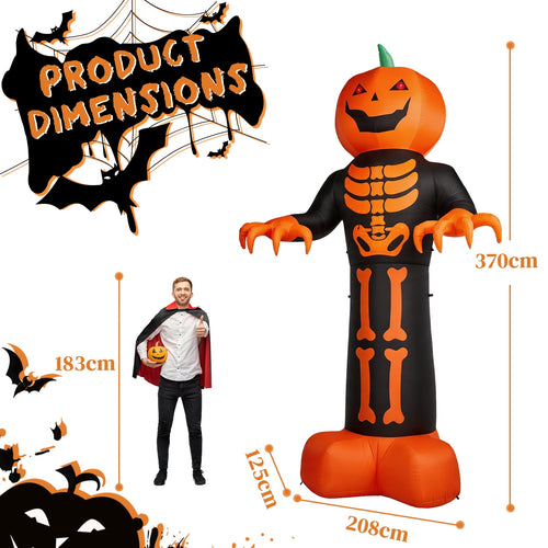12ft Giant Halloween Inflatable Grim Reaper with Skeleton Ribs and Pumpkin 115 LED Lights