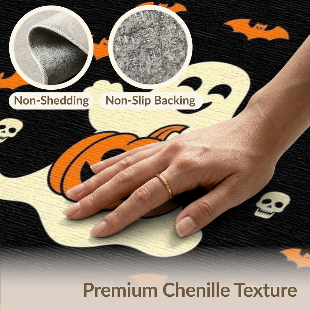 ODIKA 8'x10' Washable Area Rug Halloween Harvest Spirits Grinning Lantern Entrance Doormat Door for Living Room, Under Sectional, Family , Durable, Non-Slip