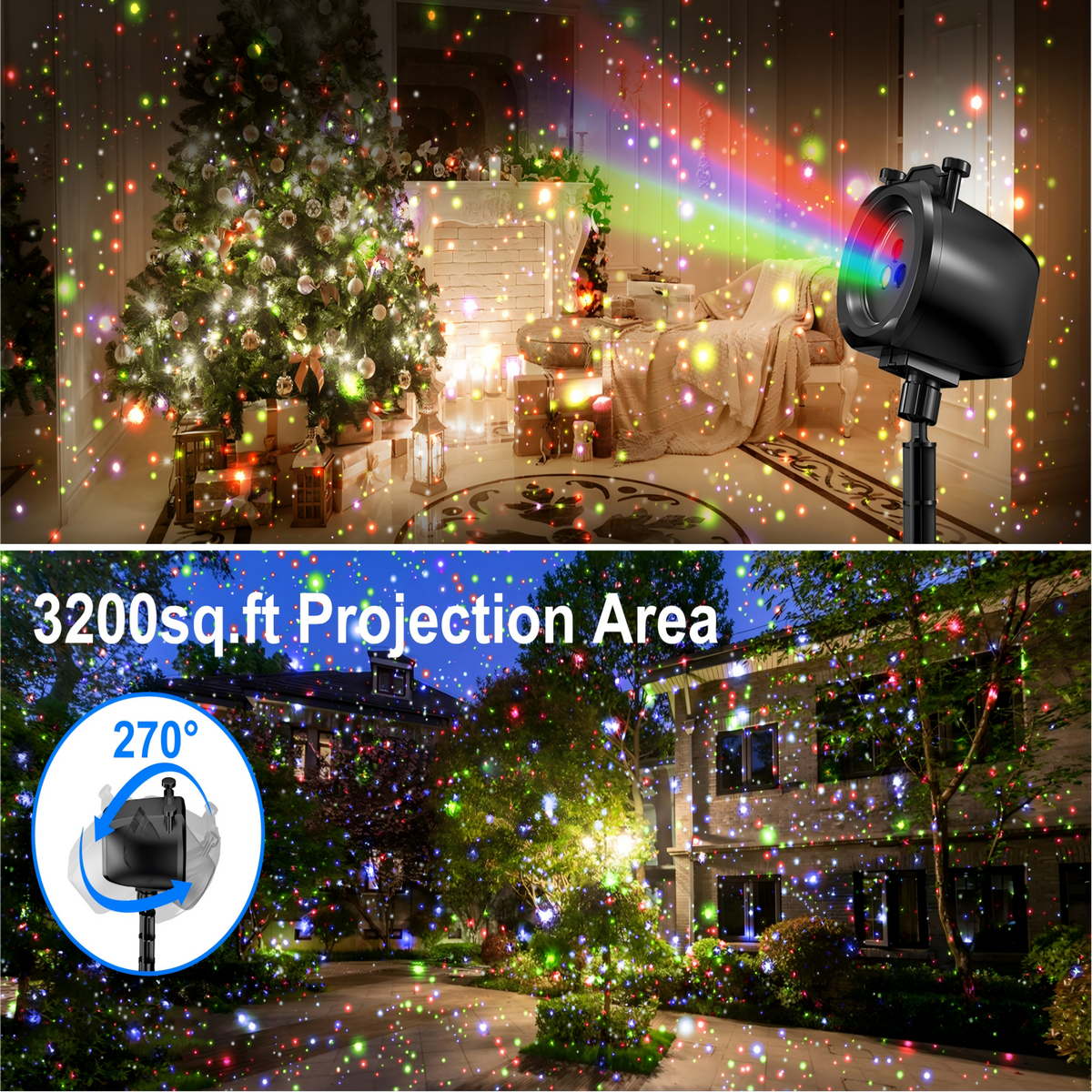 Christmas Laser Projector Lights Outdoor – RGB 3 Color Laser Light with 24 Patterns, IP65 Waterproof Starry Firefly Light Show for Garden Yard Holiday Party & Year-Round Decor