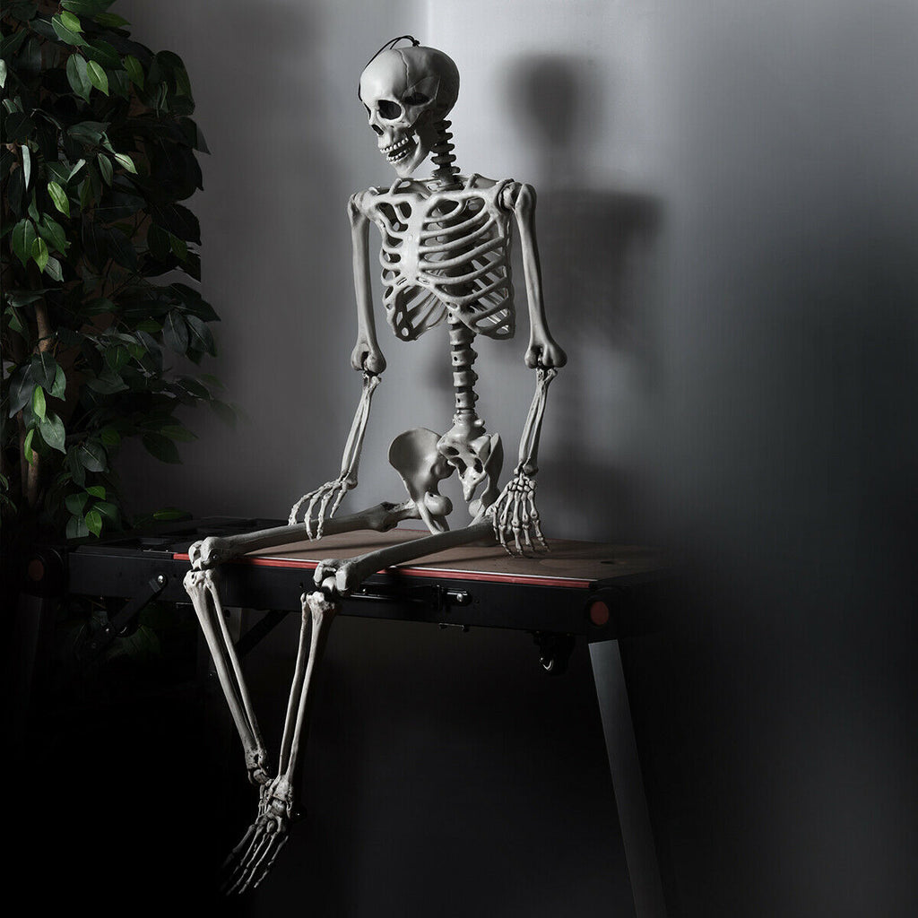 Gymax Full Body Halloween Skeleton 5.4ft Life Size w/ Hanging Rope Movable Joints
