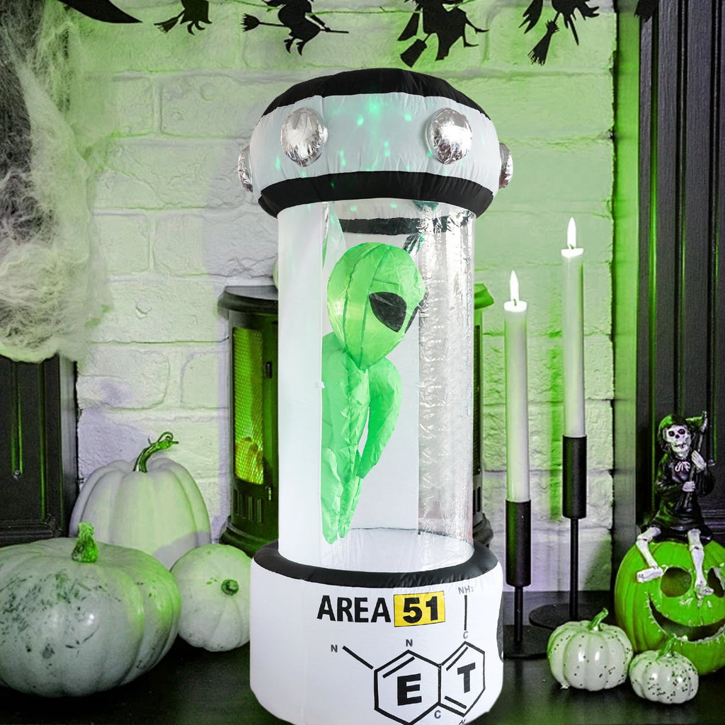 KINQUINN 7.2 ft Halloween Inflatable UFO Alien Experimental Capsule Cabinet, blow-up Spooky Decor For Outdoor Yard Party