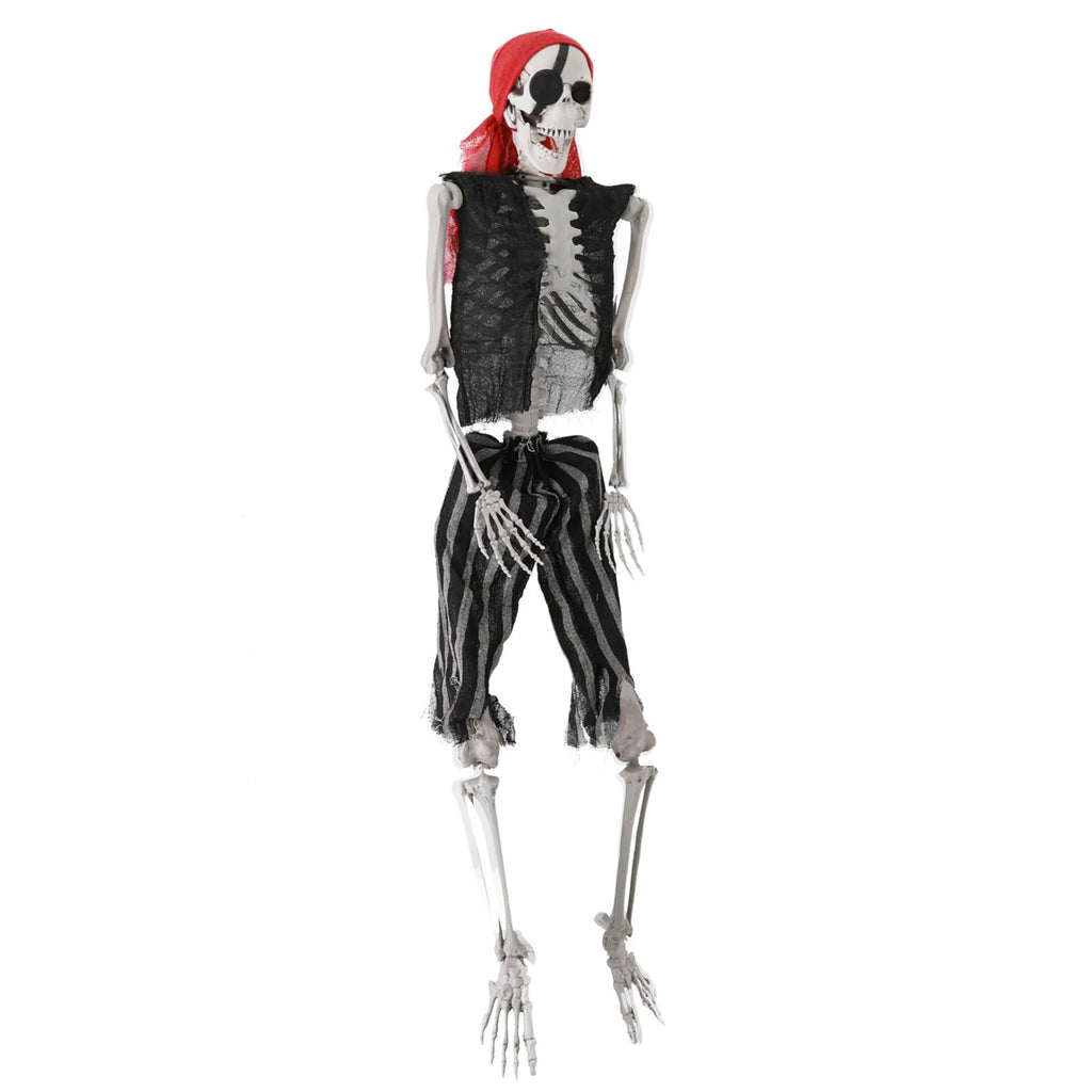 MInHoues 65-inch Halloween Pirate Human Skeleton, Full Life-Size Poseable Skeleton Body Prop for Haunted House, Realistic Plastic Bone Decor for Scary Party Yard, Anatomy Model Decoration