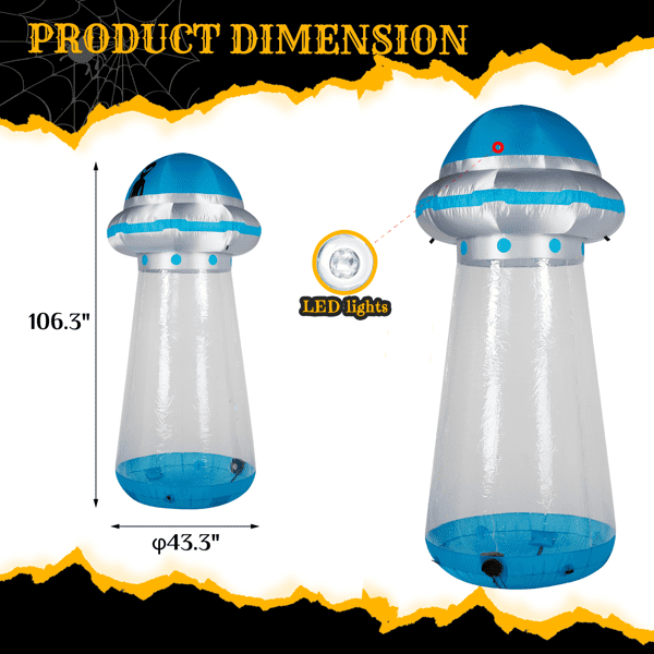 COTINSE 9 FT Halloween Inflatable UFO Yard Decoration with Built-in LEDs, UFO Halloween Decorations Outdoor Blow Up Lawn Decor