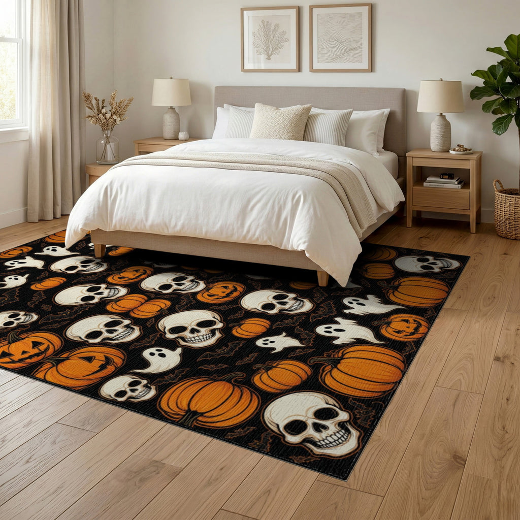 ODIKA Halloween October Phantom Gourd Flying Creature Fiber Doormat Stain Resistant Low Profile for Dorm Room, Small Living Apartment