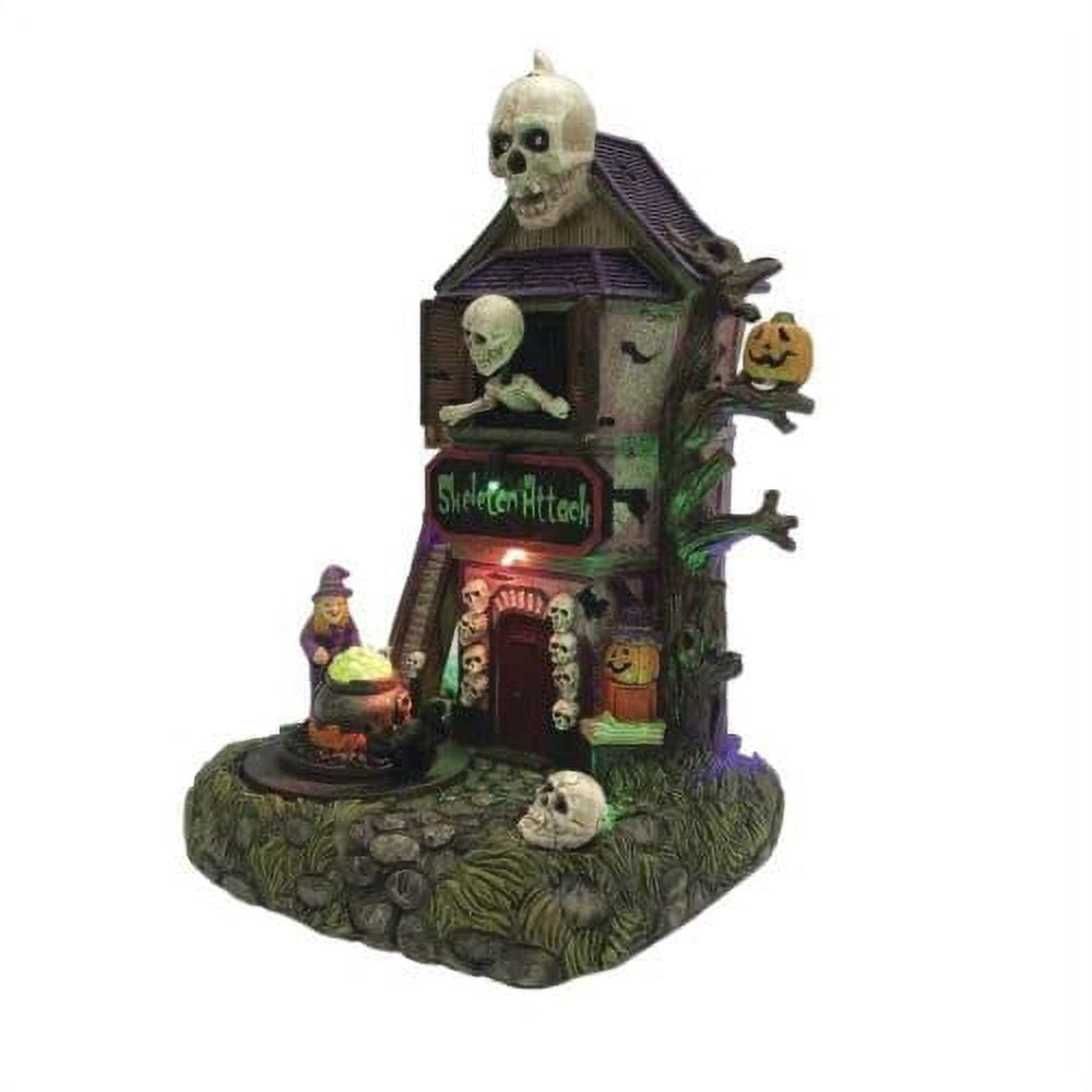 11" Animated Musical Skeleton Attack Village Building Tabletop Halloween Deco