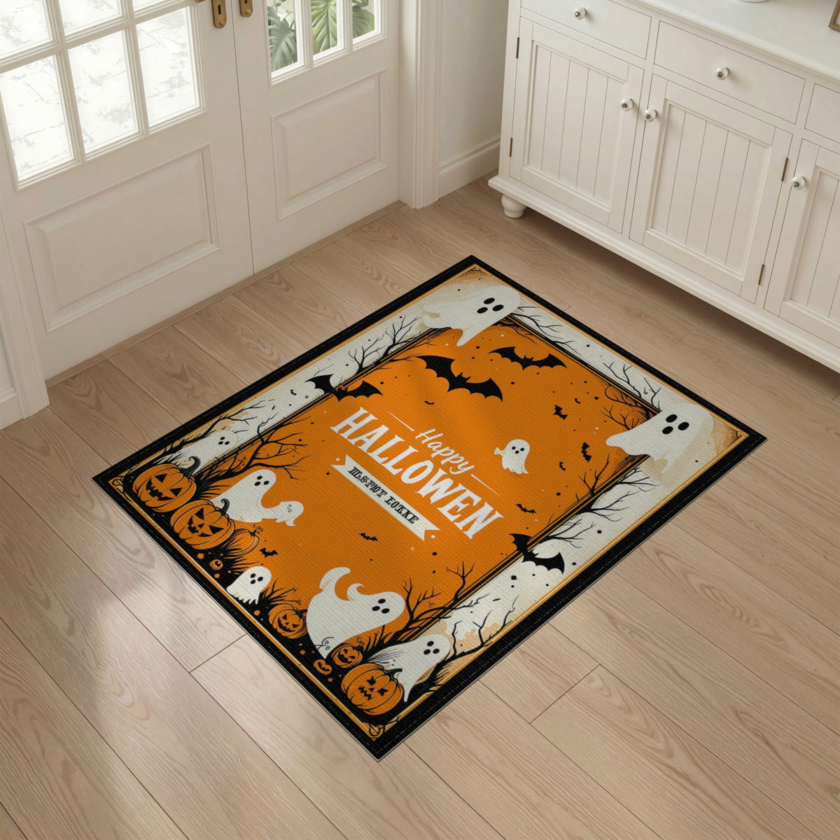 ODIKA Halloween Ghost Pumpkin Bat Skull Welcome Doormat Fiber Door for Dorm Room, Small Living Apartment, Stain Resistant Low Profile