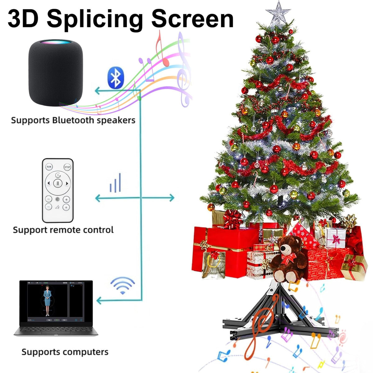 3D Hologram Fan Projector with WiFi, Remote Control, and Bluetooth, Holographic Christmas Tree Projector for Shop, Bar, Halloween, Party
