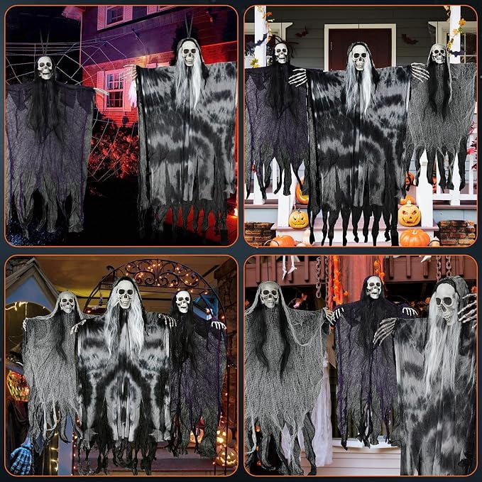 Halloween D rations Outdoor/Indoor - 3 Pack Hanging Skeleton Ghosts D rations for Tree, Yard, Window, Garden