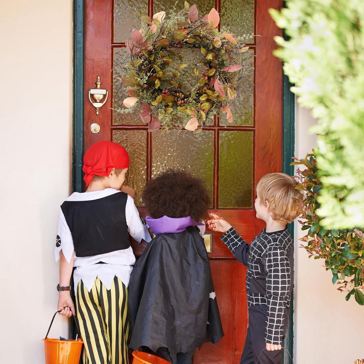 24 Inch Fall Wreath for Front Door with Large Grapevine, Orange Pip Berry Wreath for Fall Door Decor, Autumn Wreaths for Farmhouse Wall Window Home and Halloween Christmas Thanksgiving Decoration