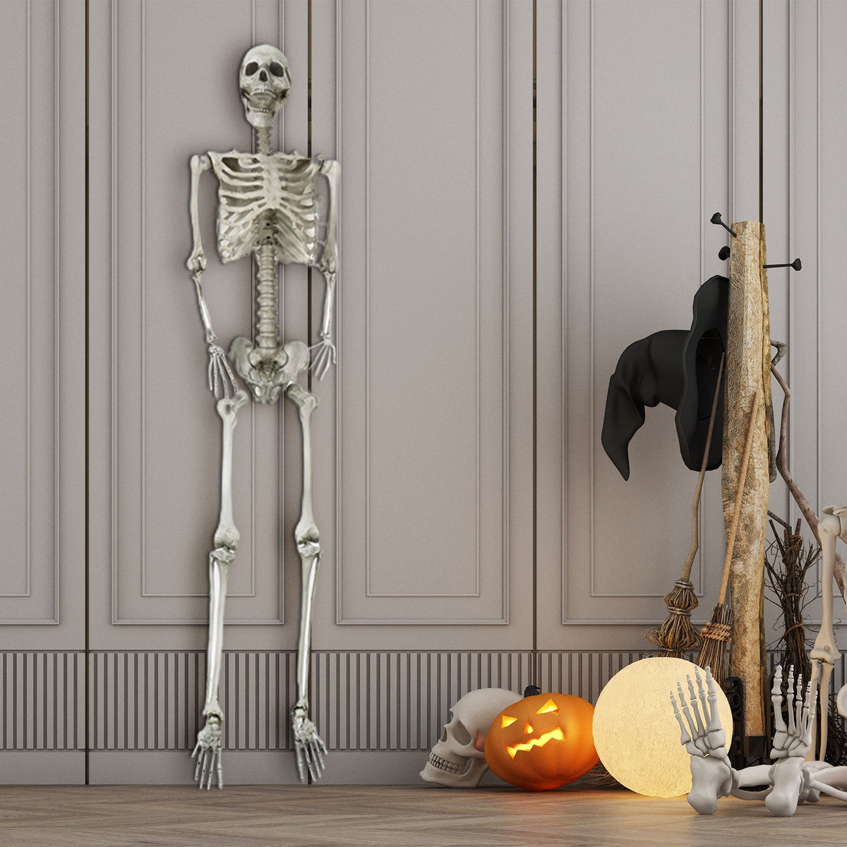 HOZVOMI Halloween Skeleton Decorations Outdoor – Posable Full-Body Hanging Skeleton with Movable Joints for Graveyard, Yard, Party, and Spooky Home Decor