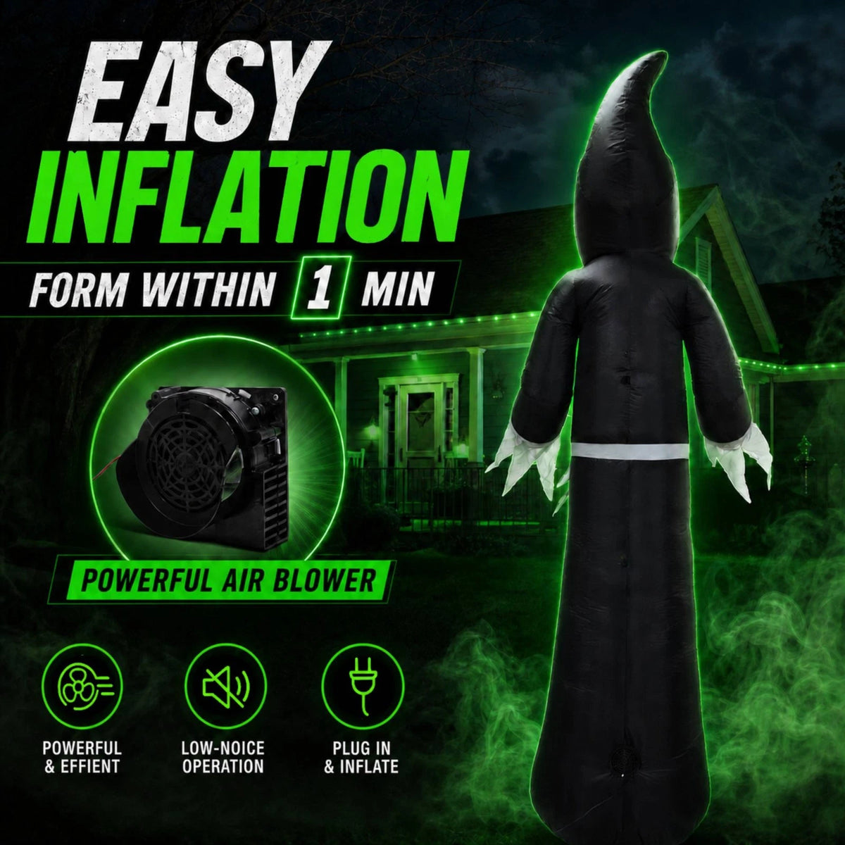 8FT Halloween Inflatable with Green Face,3D Infinity Depth LED Light and Auto Changing Models, Spooky Outdoor Halloween Decoration for Yard and Party